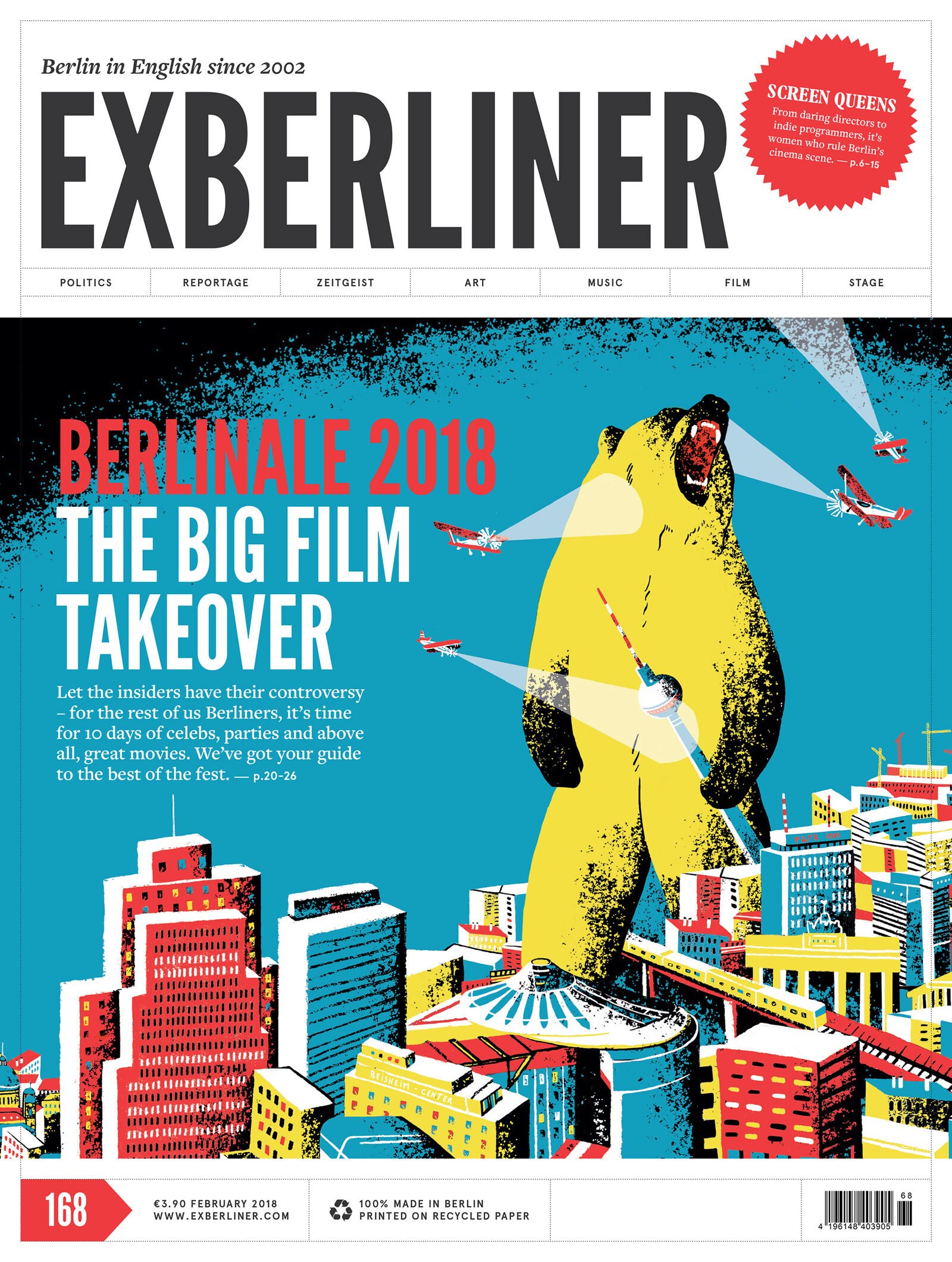 Exberliner #168, February 2018 — 'Berlinale 2018: The Big Film Takeover' cover, post-rebrand