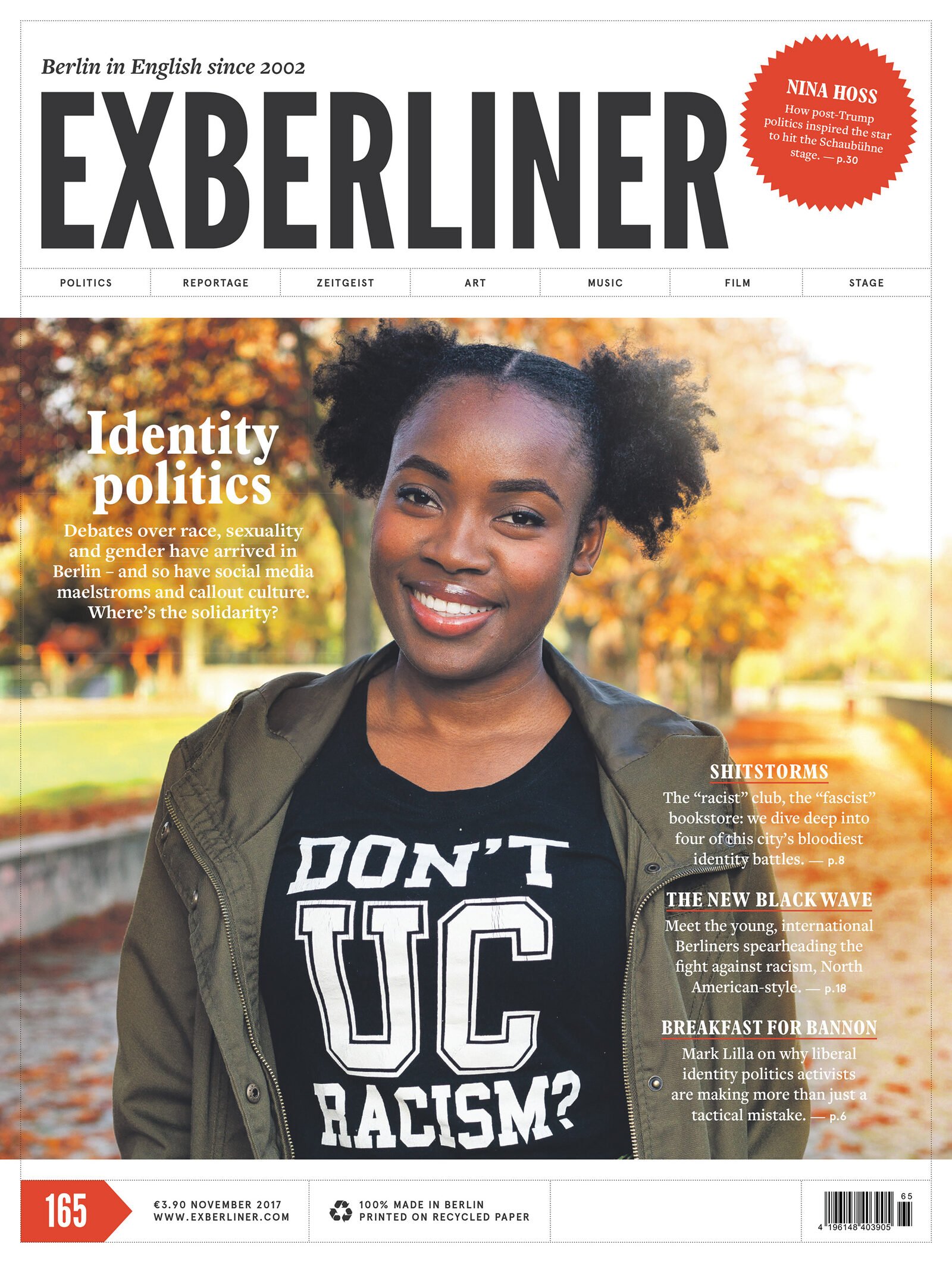 Exberliner #165, November 2017 — 'Identity politics' cover, post-rebrand