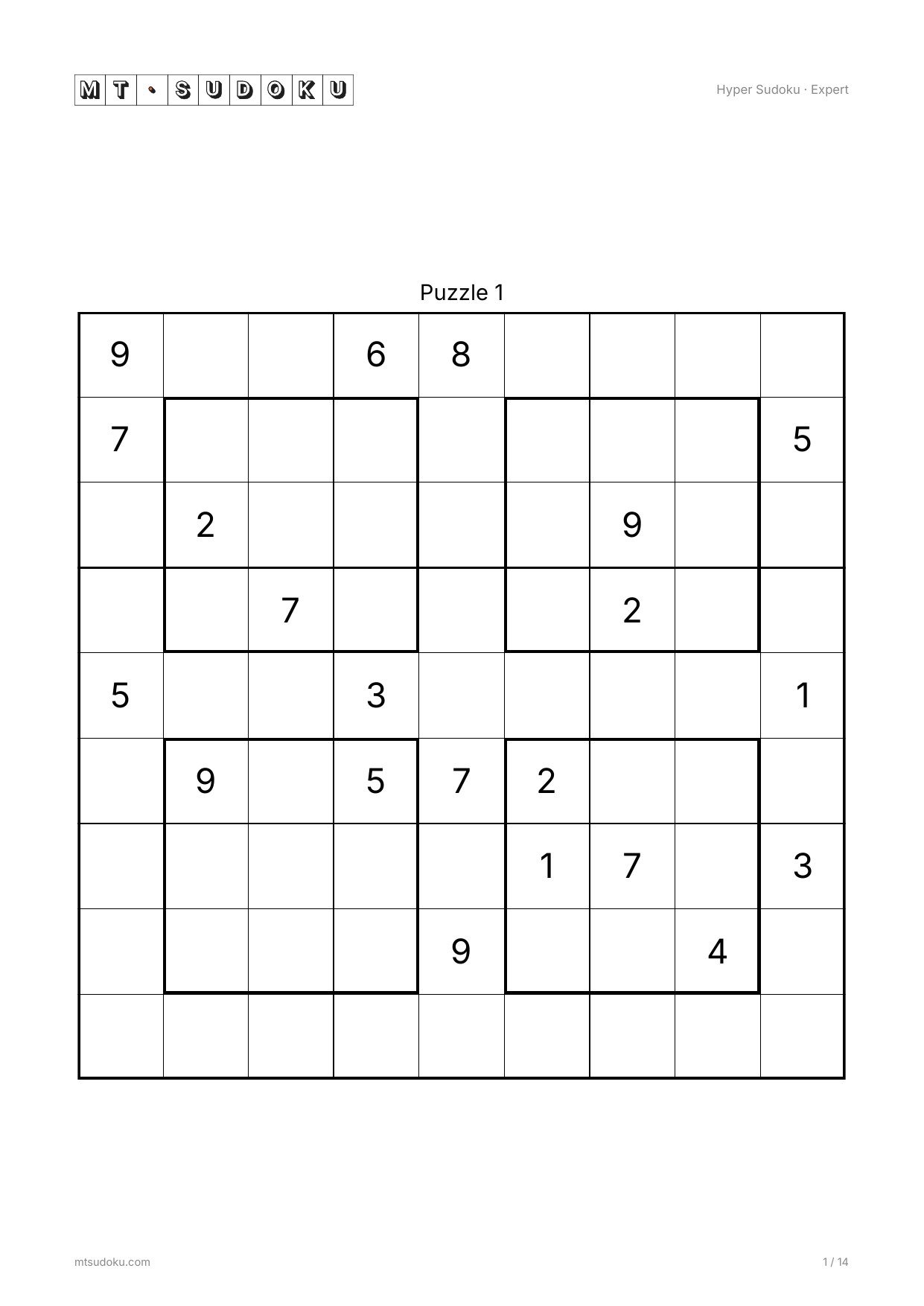 Hyper Sudoku Expert — 1 puzzle per page