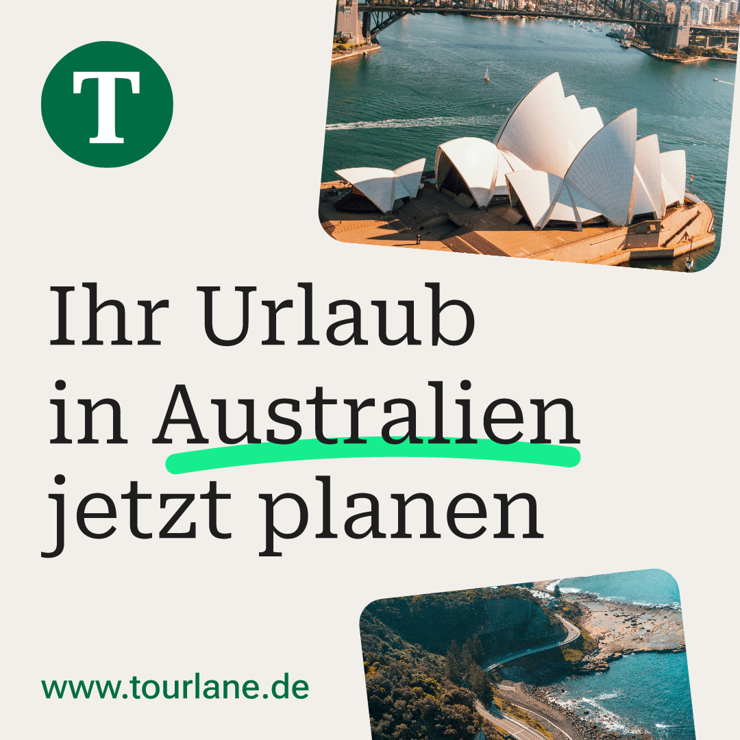Tourlane Meta feed 1:1 ad — ‘Ihr Urlaub in Australien jetzt planen’ with Sydney Opera House photography