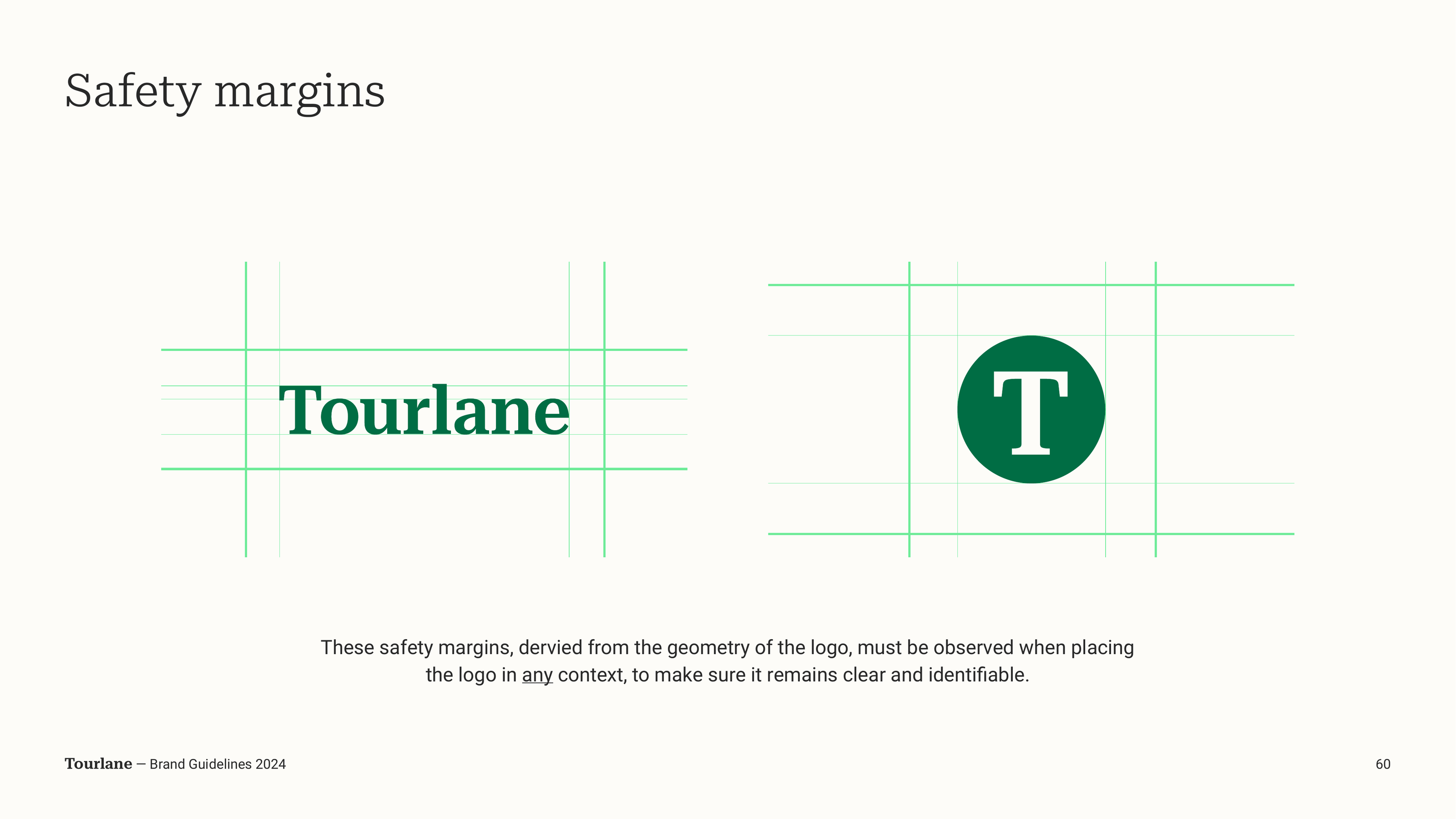 Tourlane Brand Book logo safety margins, derived from the geometry of the wordmark