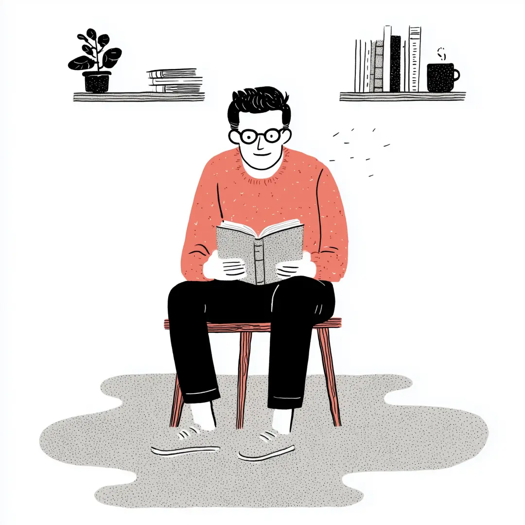 Article banner illustration — person reading, in the Mt. Sudoku illustration style